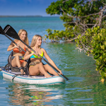 Girls sitting on a stand up paddle board using the kayak set and kayak blade| Bundle